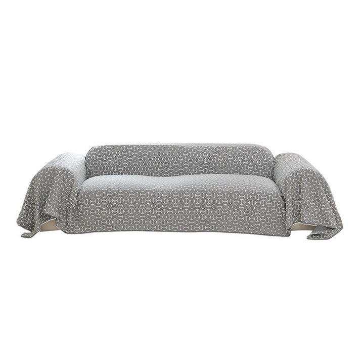 Washable sofa cover with geometric jacquard pattern and non-slip underside