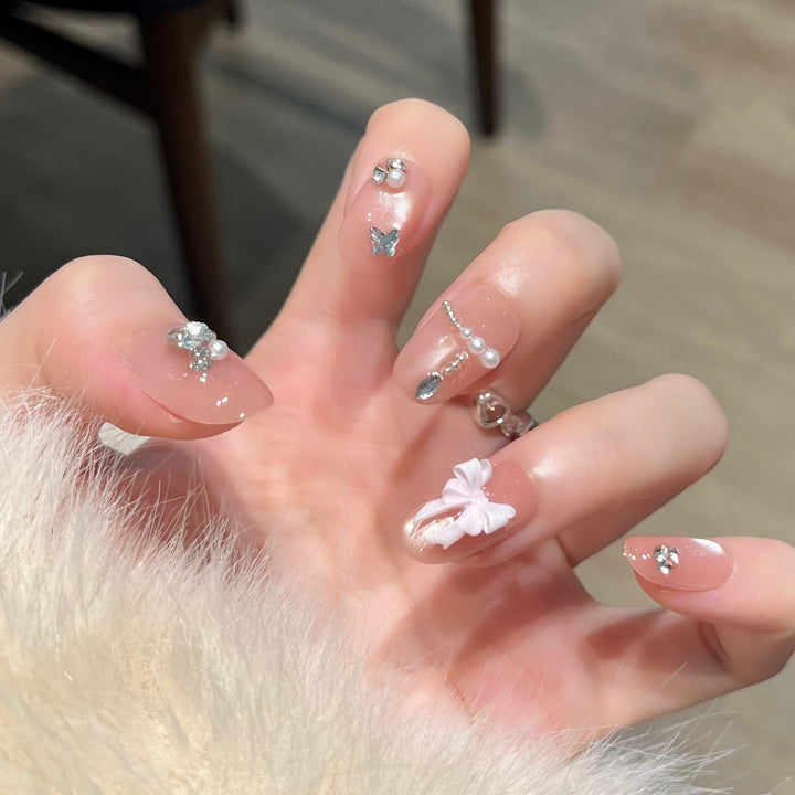Elegant Decorative Press-On Nail Extensions with Pearls Kalsten