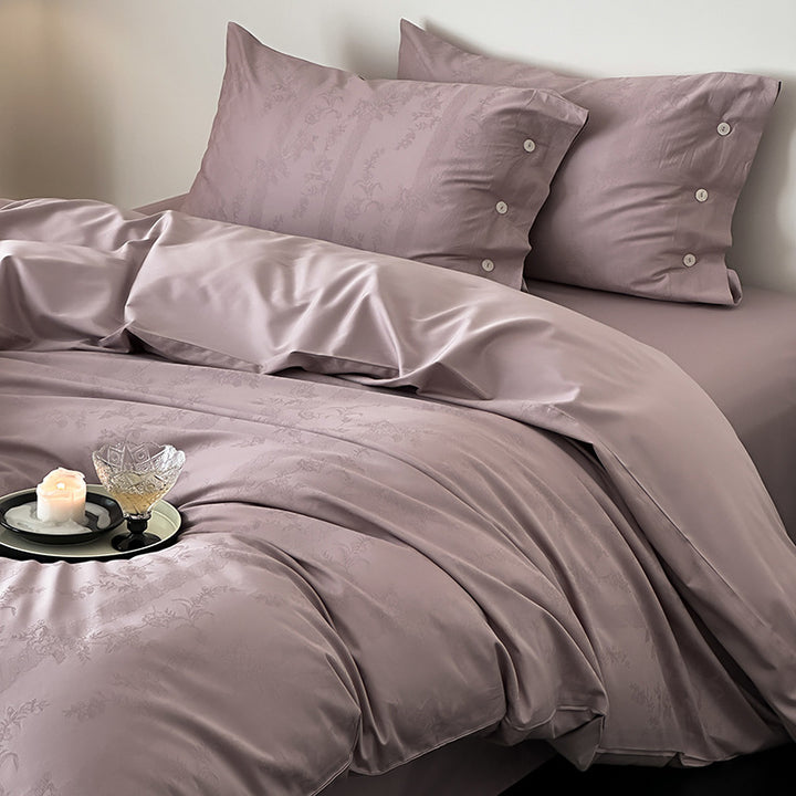 Premium duvet cover set made of cotton satin with tonal floral jacquard and button closure