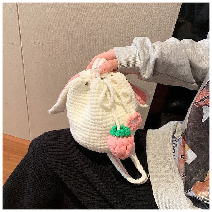 Playful Crochet Floral Drawstring Bag