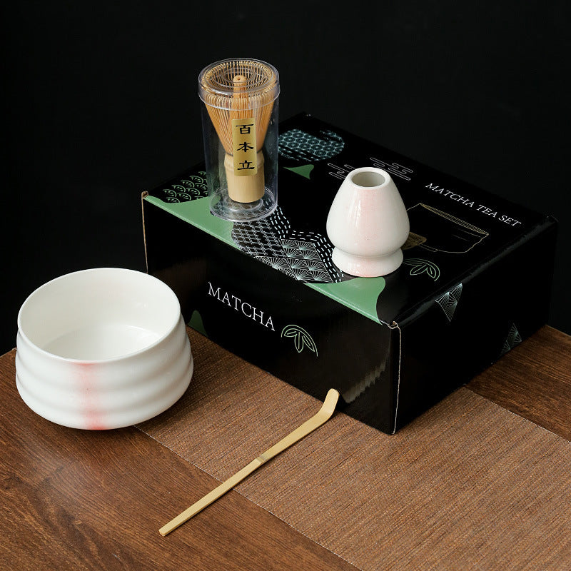 Traditional Japanese-Style Ceramic Matcha Tea Set With Bamboo Chasen Whisk Porcelain Matcha Bowl Brass Chashaku Scoop And Ceramic Whisk Holder