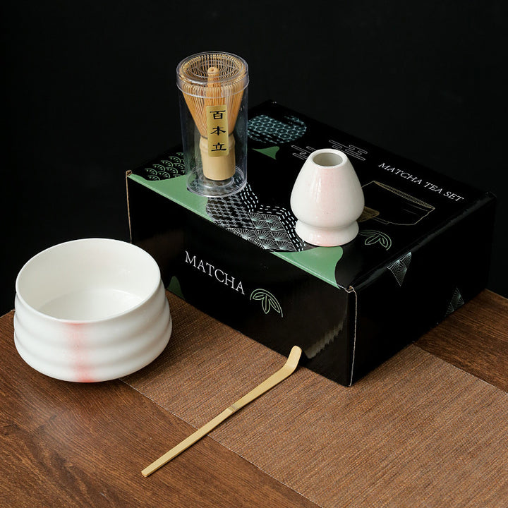 Traditional Japanese-Style Ceramic Matcha Tea Set With Bamboo Chasen Whisk Porcelain Matcha Bowl Brass Chashaku Scoop And Ceramic Whisk Holder