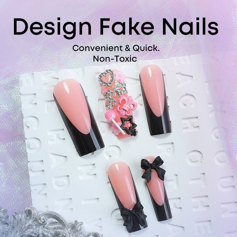 Nail set with elegant black-pink design Kalsten