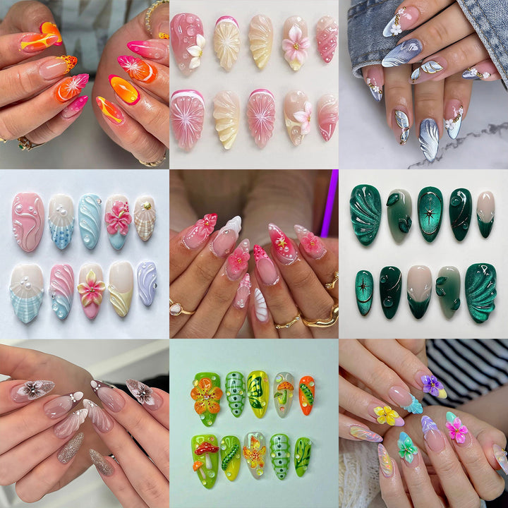 Elegant Artificial Nails with Botanical Designs Kalsten