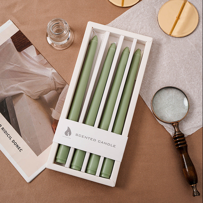 Scented Long Slim Dinner Taper Candles Set of Four with Slow-Burn Soy Blend