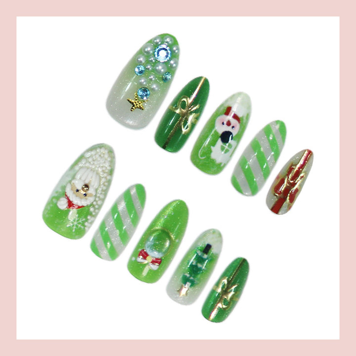 Festive Holiday-Themed Press-On Nail Art Set with Decorative Characters Kalsten