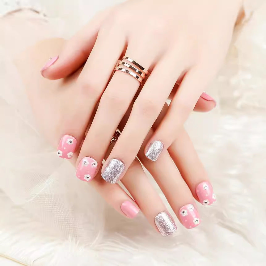 Floral Glitter Press-On Nail Set