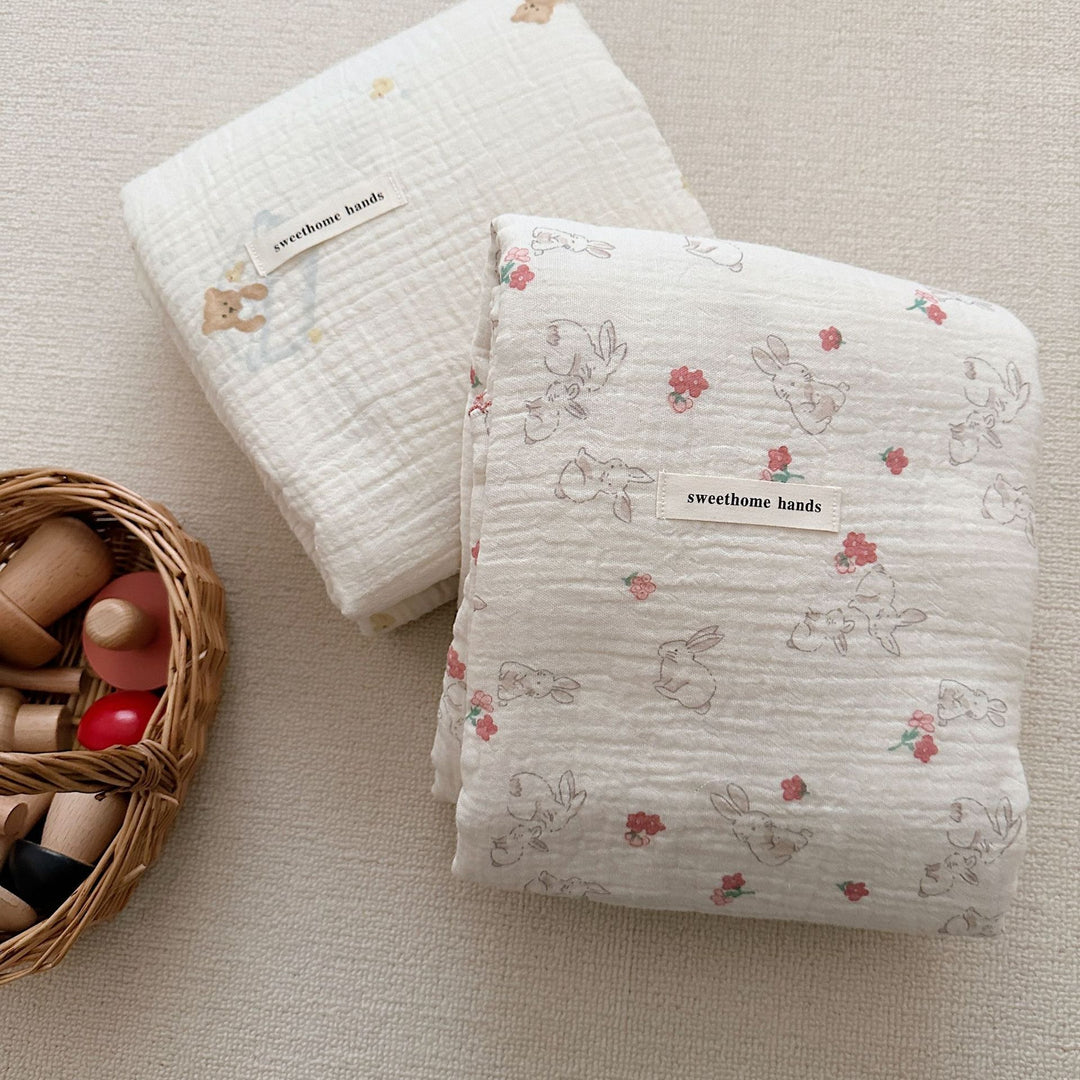 Unisex Cozy Muslin Blanket with Cute Rabbit Design Kalsten