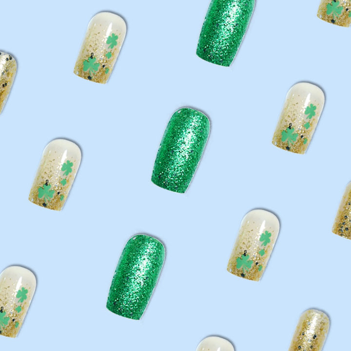 Festive Decorative Press-On Nails with Shamrock Design Kalsten