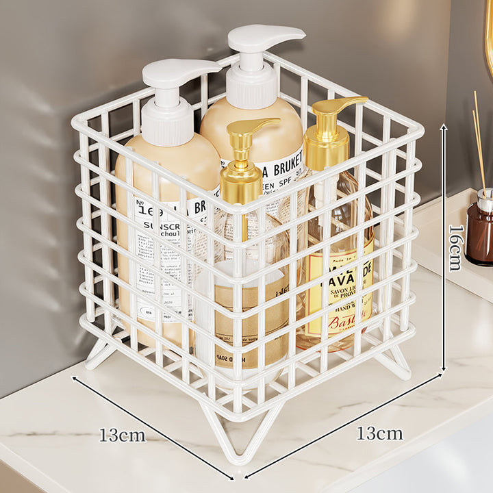 Square Chrome Wire Countertop Bathroom Bottle Organizer with Raised Feet