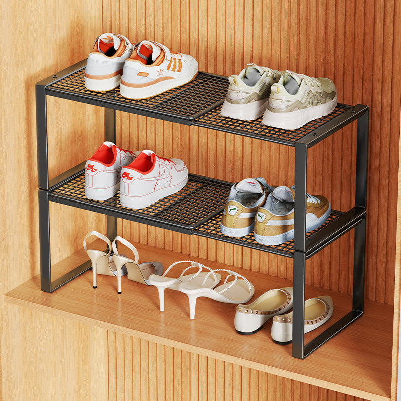 Multi-Tier Metal Mesh Shoe Storage Rack with Open Grid Shelves and Matte Frame