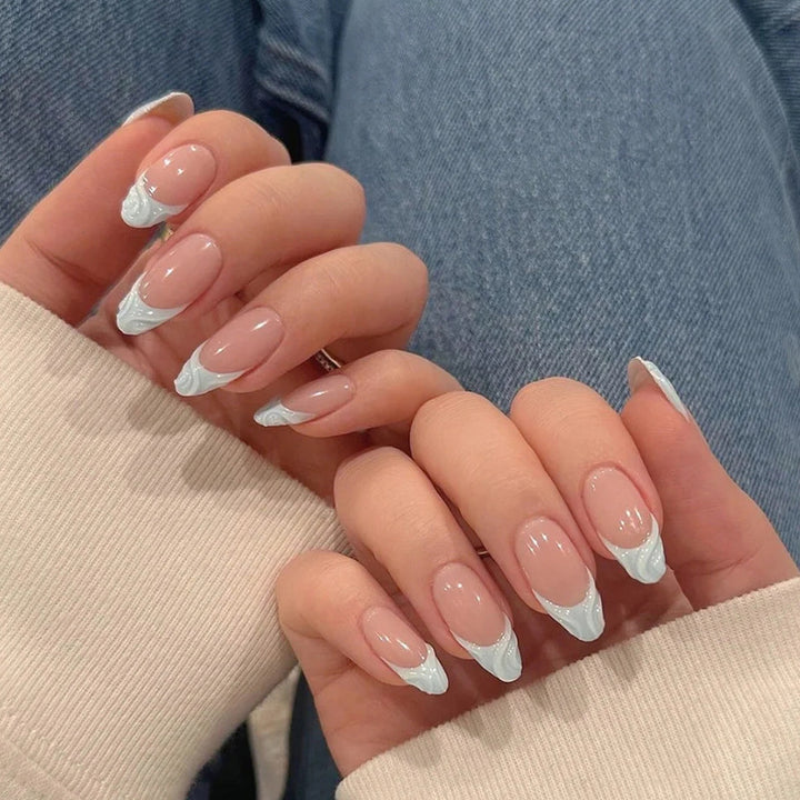 Artistic Press-On Nail Set with Elegant Swirl Design Kalsten