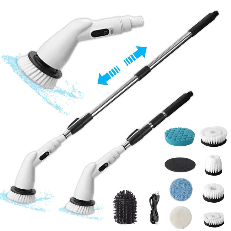 Cordless Electric Spin Scrubber Kit With Telescopic Pole Interchangeable Brush Heads