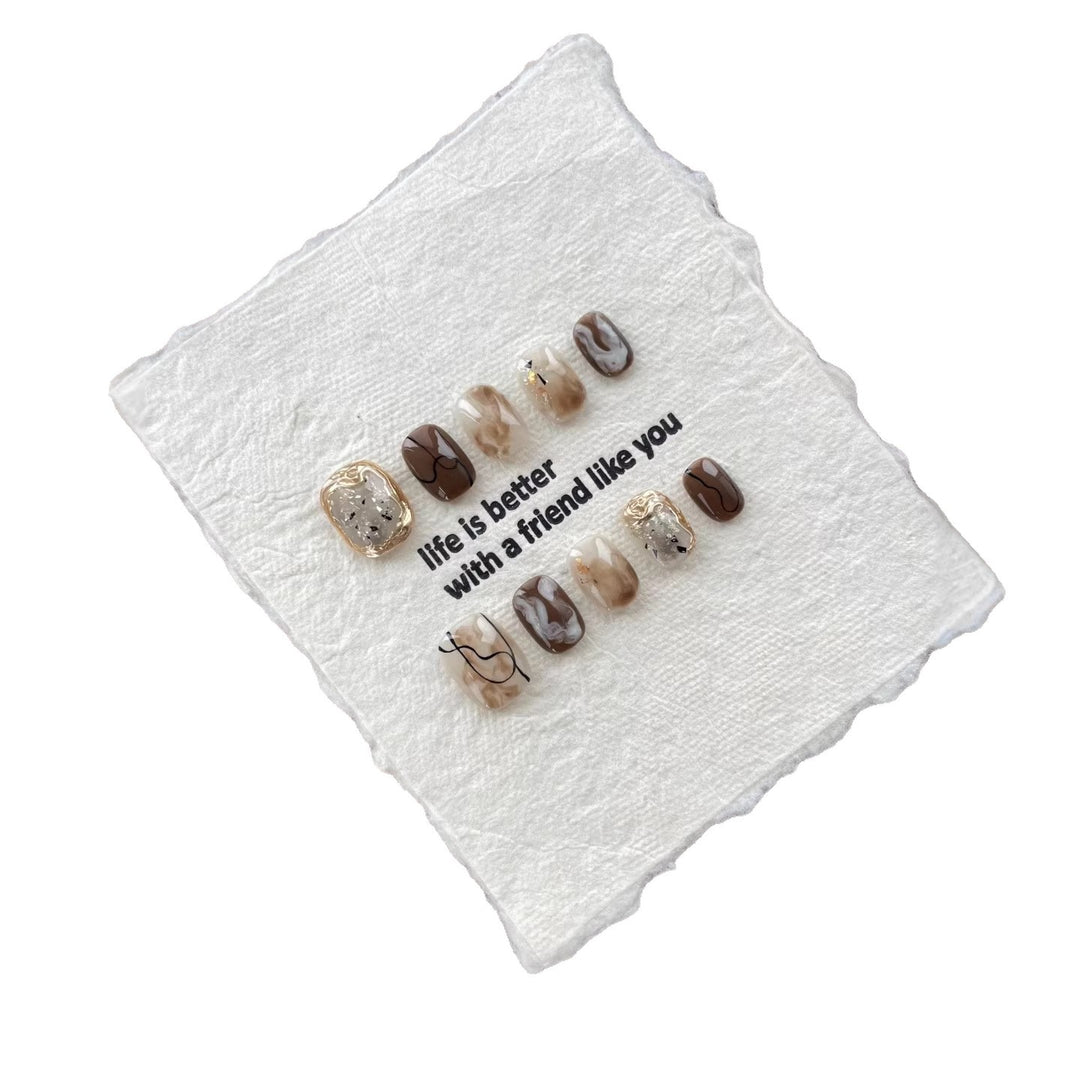 Artistic Press-On Nail Art Set with Marble and Abstract Design