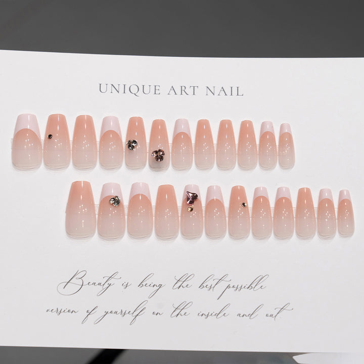 Elegant Press-On Nails with Rhinestone Embellishments