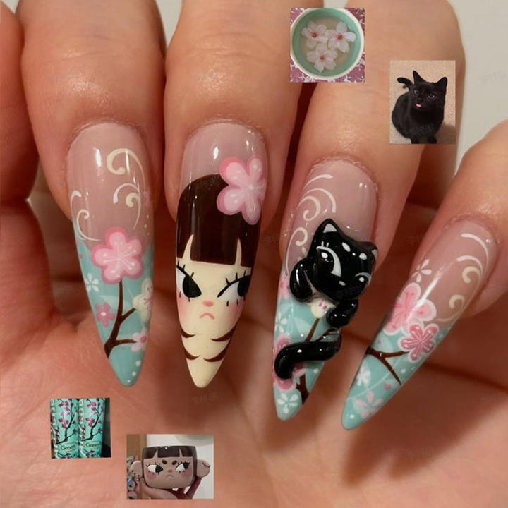 Creative acrylic nail set with colorful floral and elegant designs Kalsten