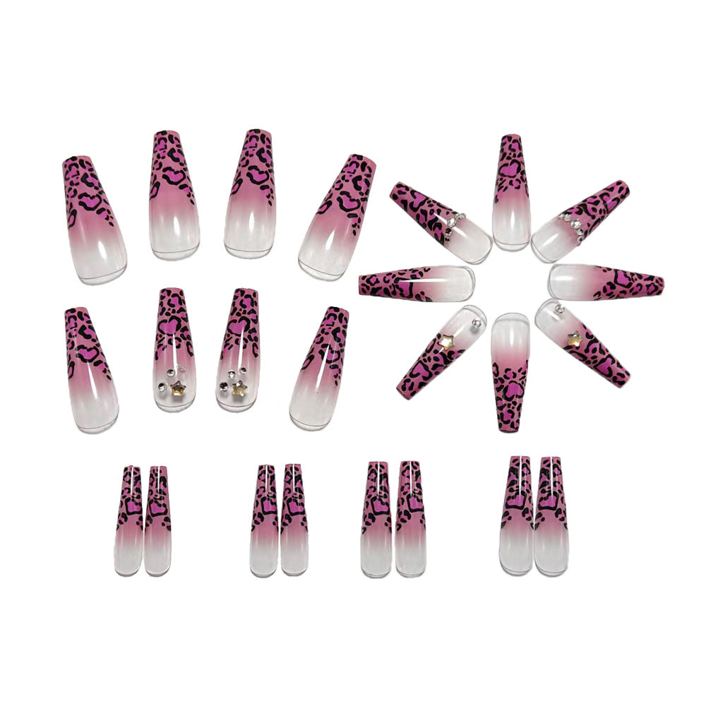 Artificial nails with leopard pattern and rhinestone details Kalsten