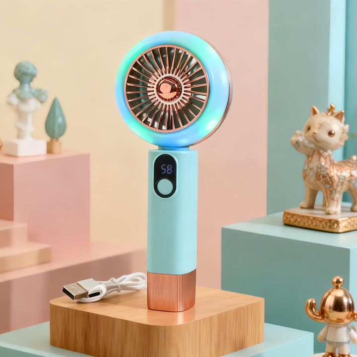 Ladies portable mini hand fan with LED light and digital control Kalsten