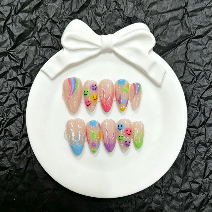 Artistic Smileys and Rainbow-Inspired Press-On Nails