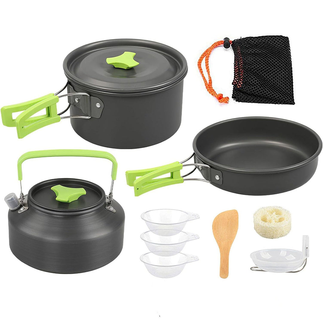 lightweight collapsible camping cookware kit with nonstick anodized pots pan kettle and folding handles Kalsten