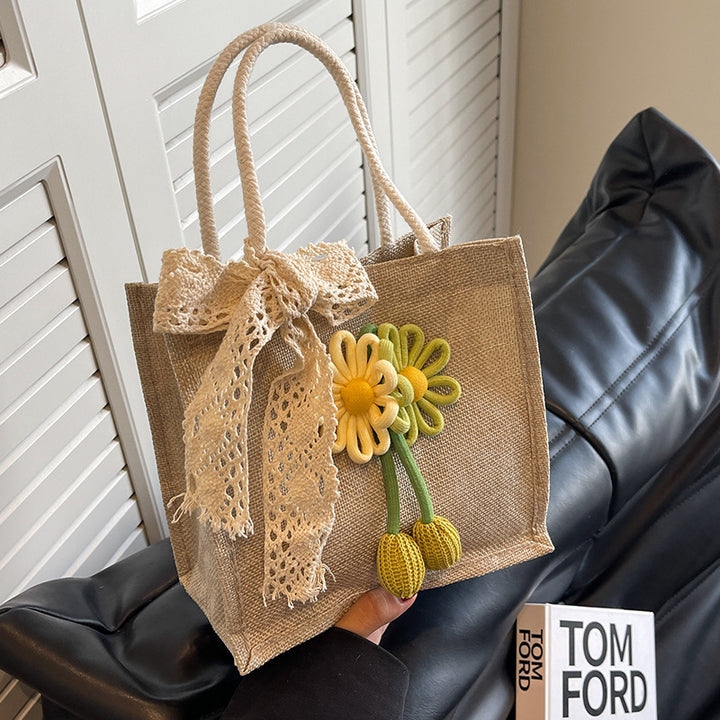 Decorative Floral Accent Tote Bag