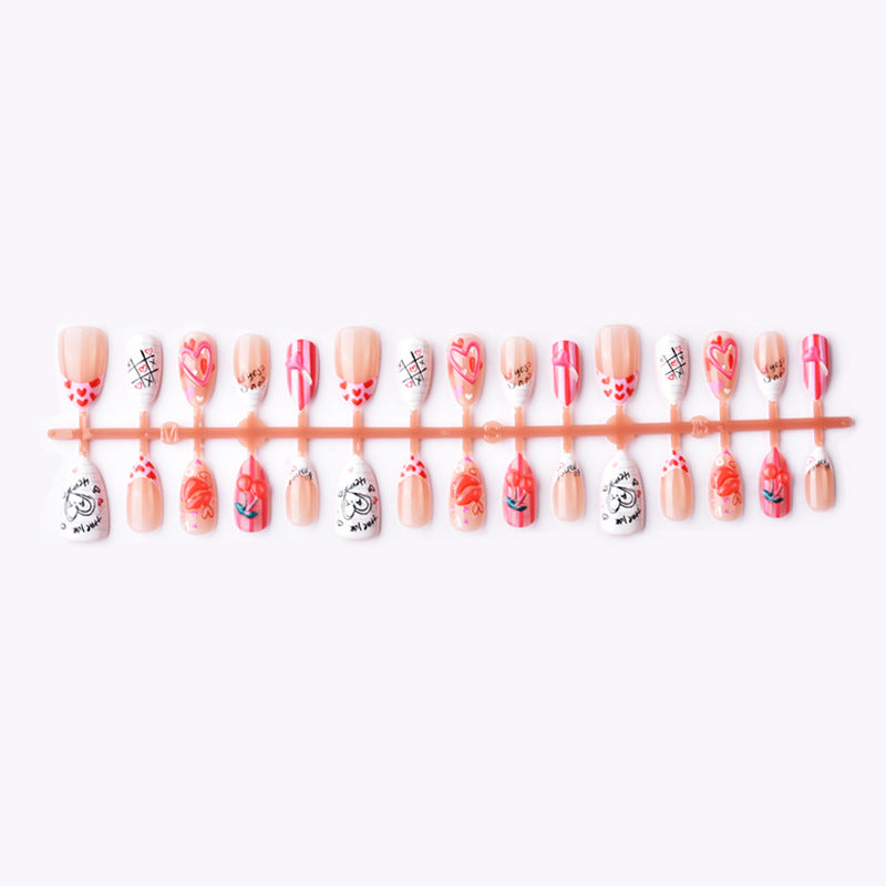 Artistic Heart and Kiss-Themed Press-On Nail Art Set