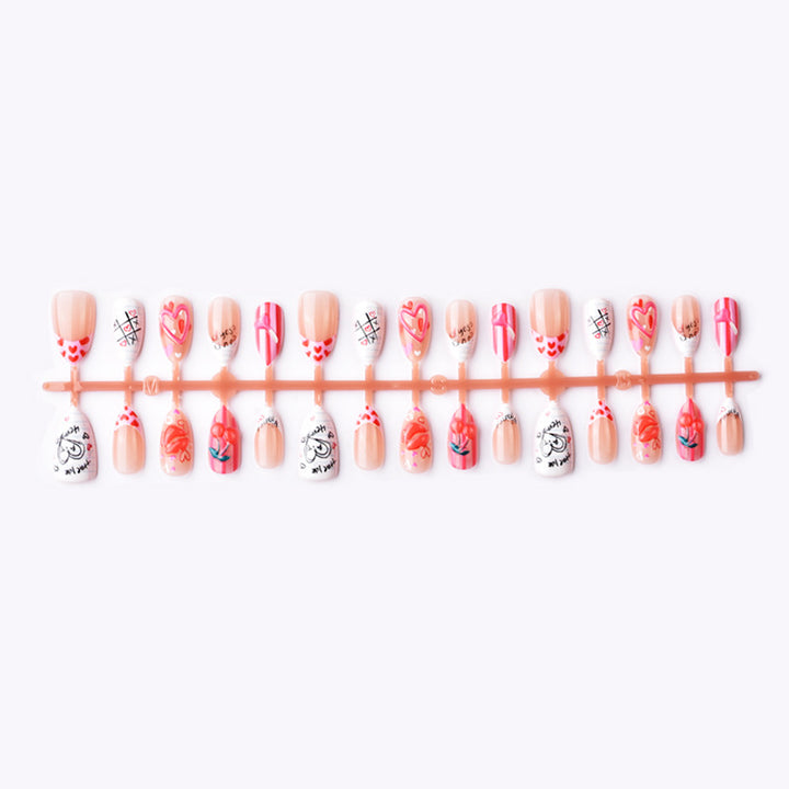 Artistic Heart and Kiss-Themed Press-On Nail Art Set