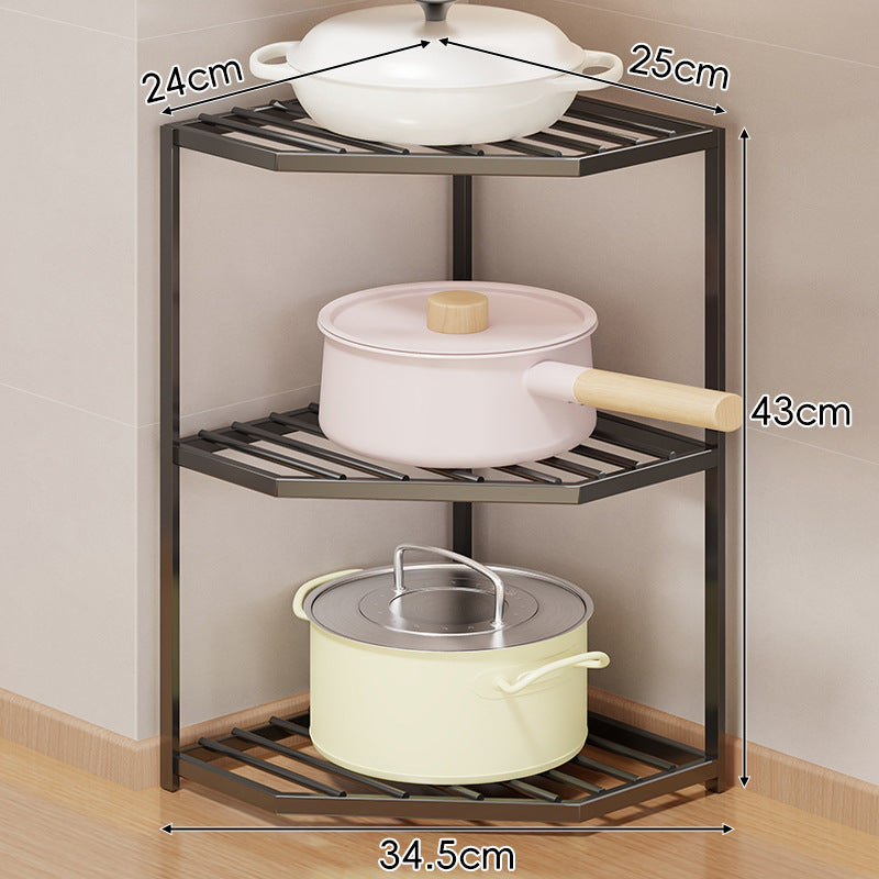Corner Three-Tier Hexagonal Metal Mesh Kitchen Pot and Pan Organizer Rack