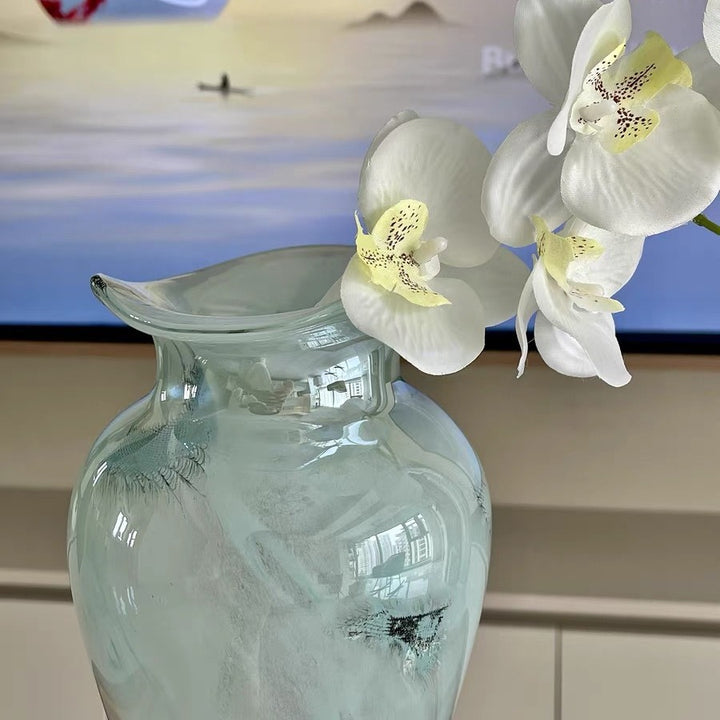 Handblown Opaline Elongated Bulb Decorative Glass Vase with Flared Lip Kalsten