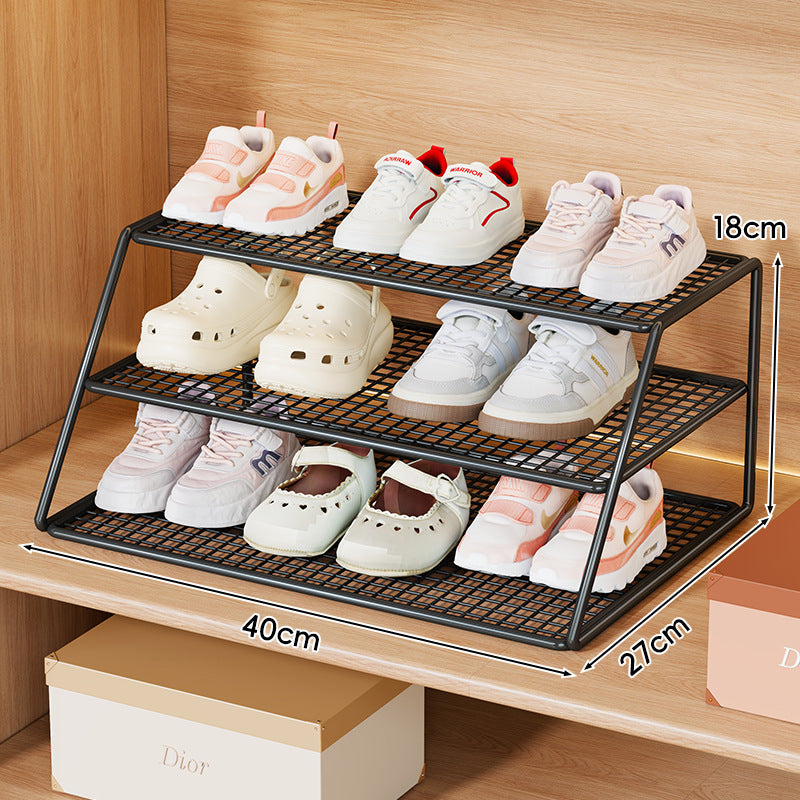 Four-Tier Mesh Desktop Shoe Organizer Rack with Angled Frame