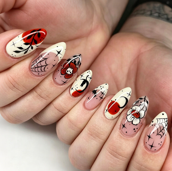 Artistic Gothic Floral Press-On Nail Art Set Kalsten