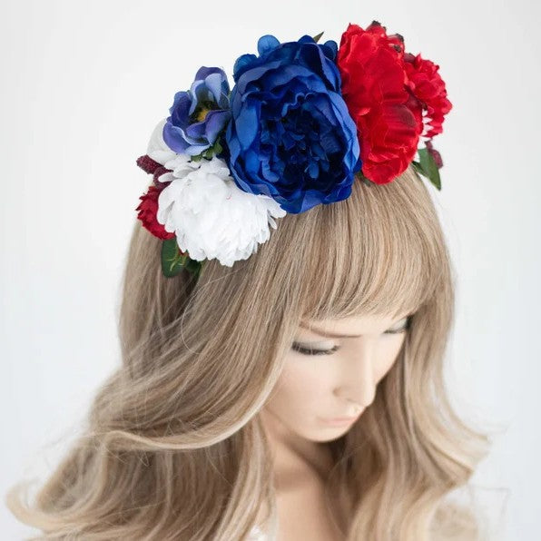 Women's flower crown headband with artistic roses and greenery Kalsten