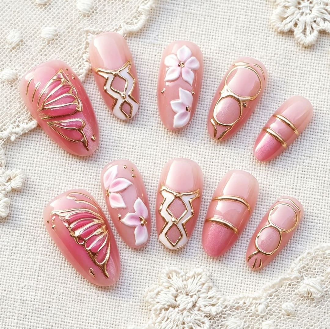 Decorative Floral Elegance Press-On Nail Set
