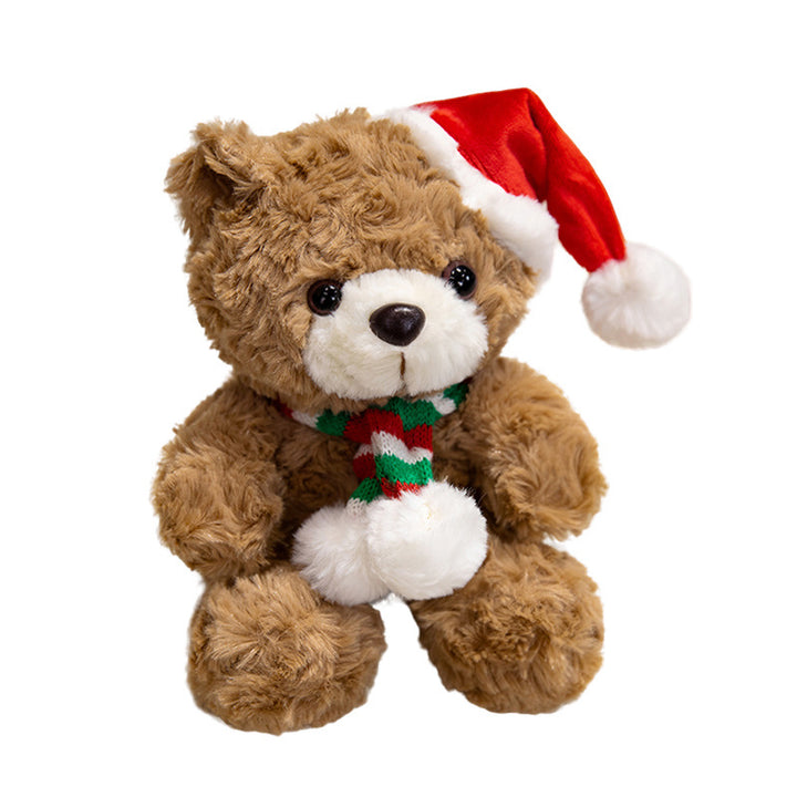 Plush Christmas Teddy Bear with Santa Hat and Knit Scarf Holiday Huggable Stuffed Toy Kalsten