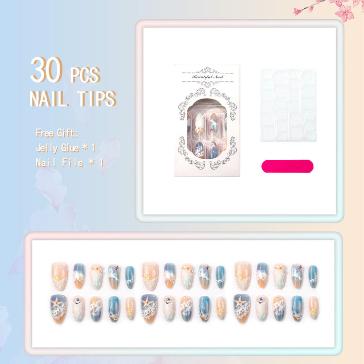 Coastal-Themed Press-On Nail Art Set