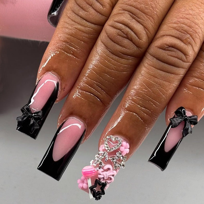 Nail set with elegant black-pink design Kalsten