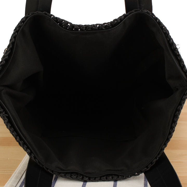 Tote bag with modern striped pattern made of woven natural material Kalsten