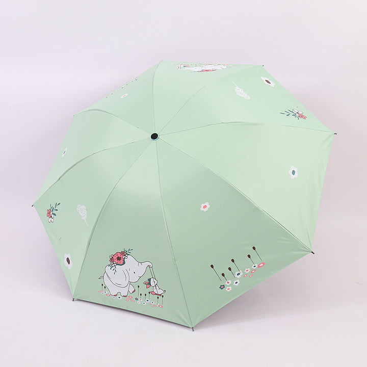 Women Folding Umbrella with Cute Elephant Design Kalsten