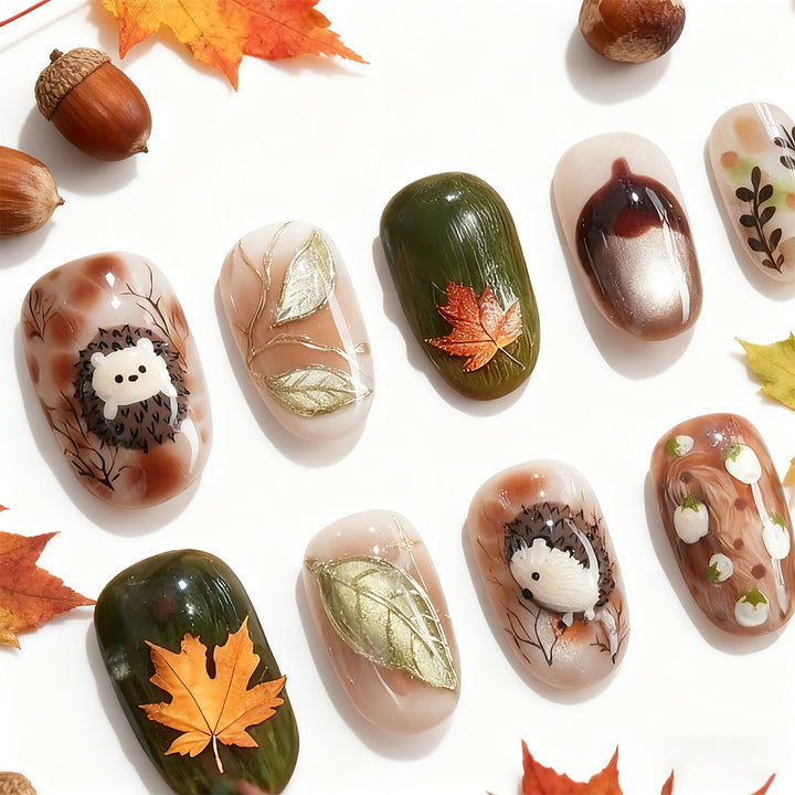 Seasonal Hedgehog-Inspired Press-On Nail Art Set