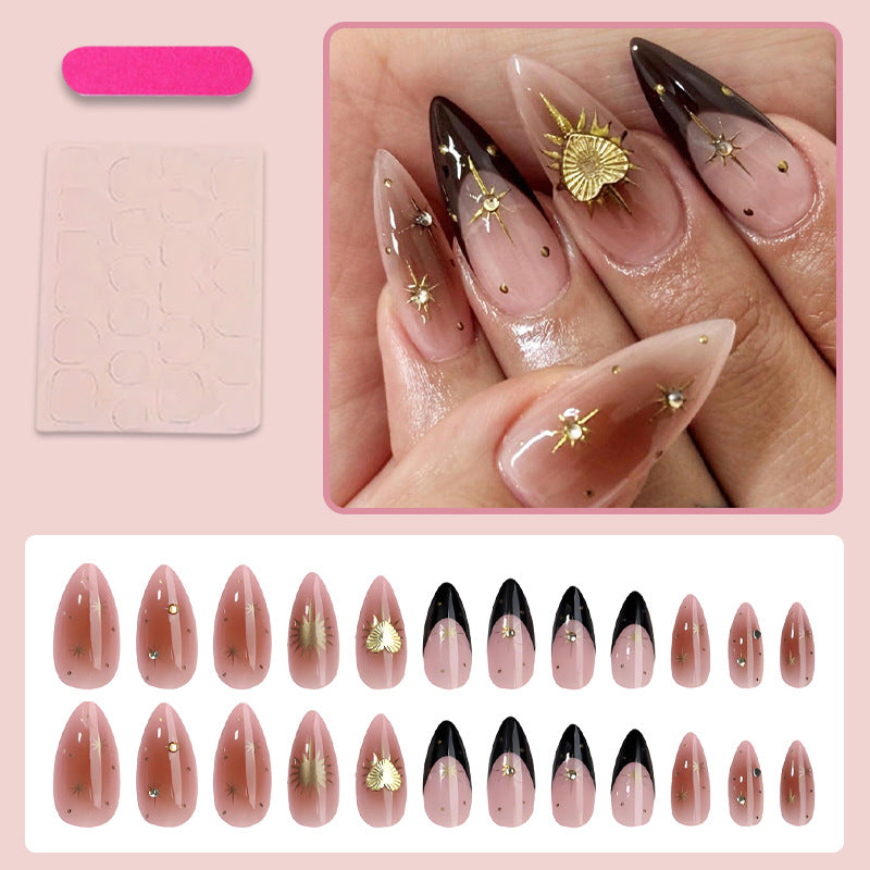 Acrylic nail set with elegant lace and metallic design Kalsten