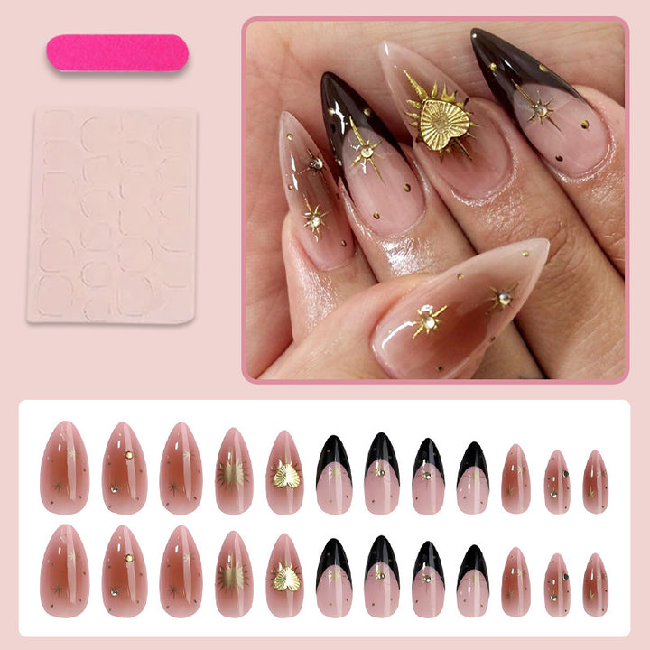 Acrylic nail set with elegant lace and metallic design Kalsten