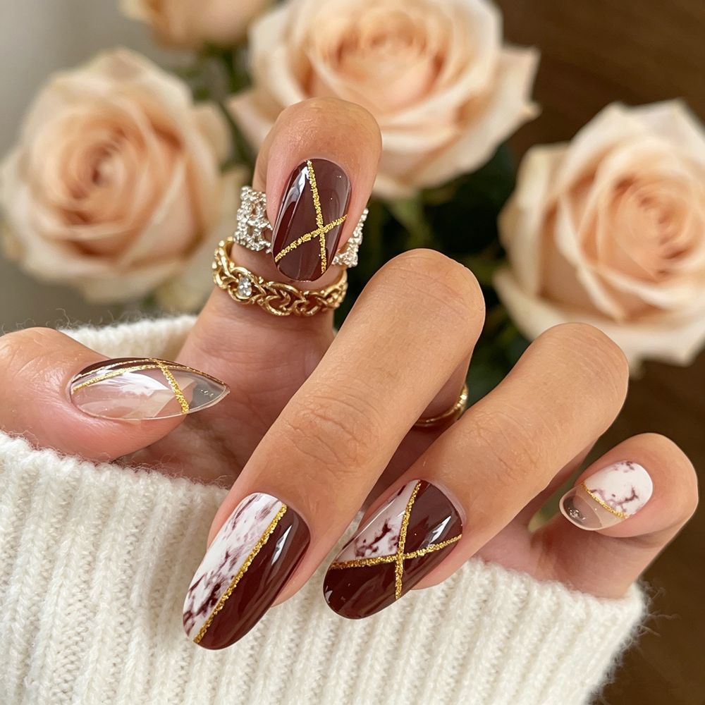 Marble Effect Press-On Nail Set