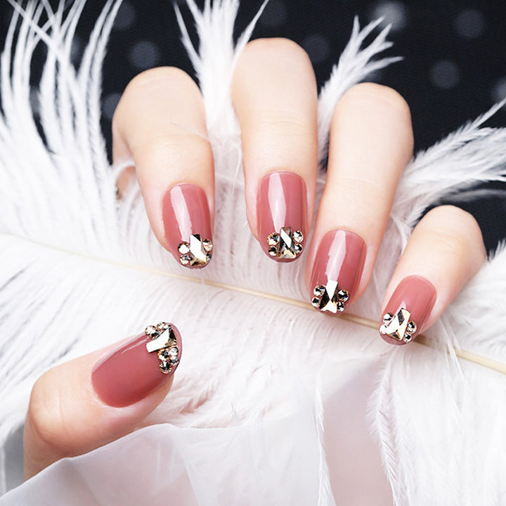 Decorative Press-On Nail Art Set with Gemstone Accents