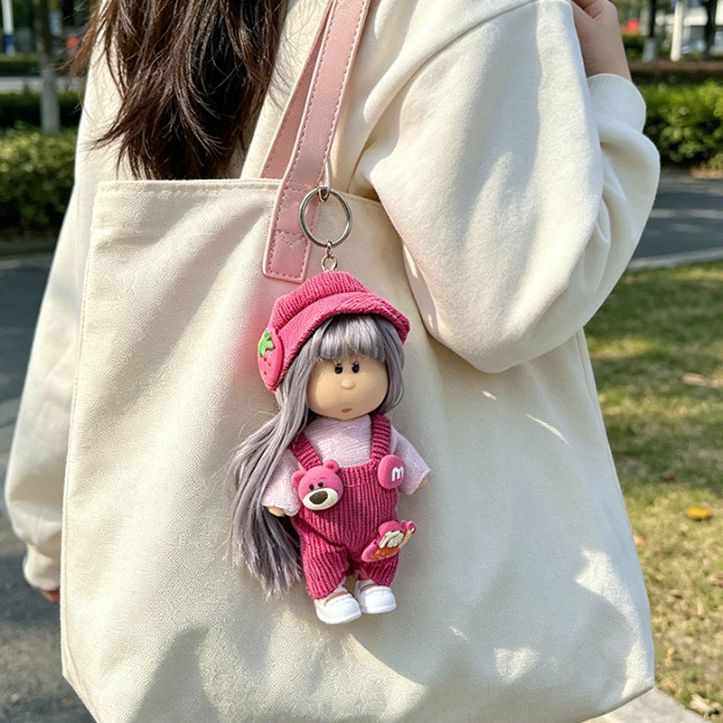 Hooded Doll Bag Charm Keychain with Denim Outfit & Loop Strap Kalsten