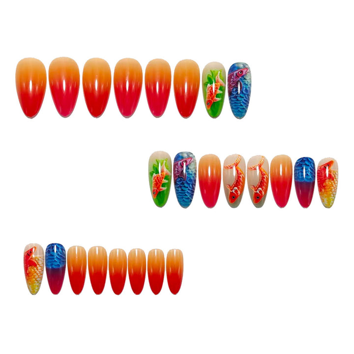 Artificial nail set with vivid fish motifs Kalsten