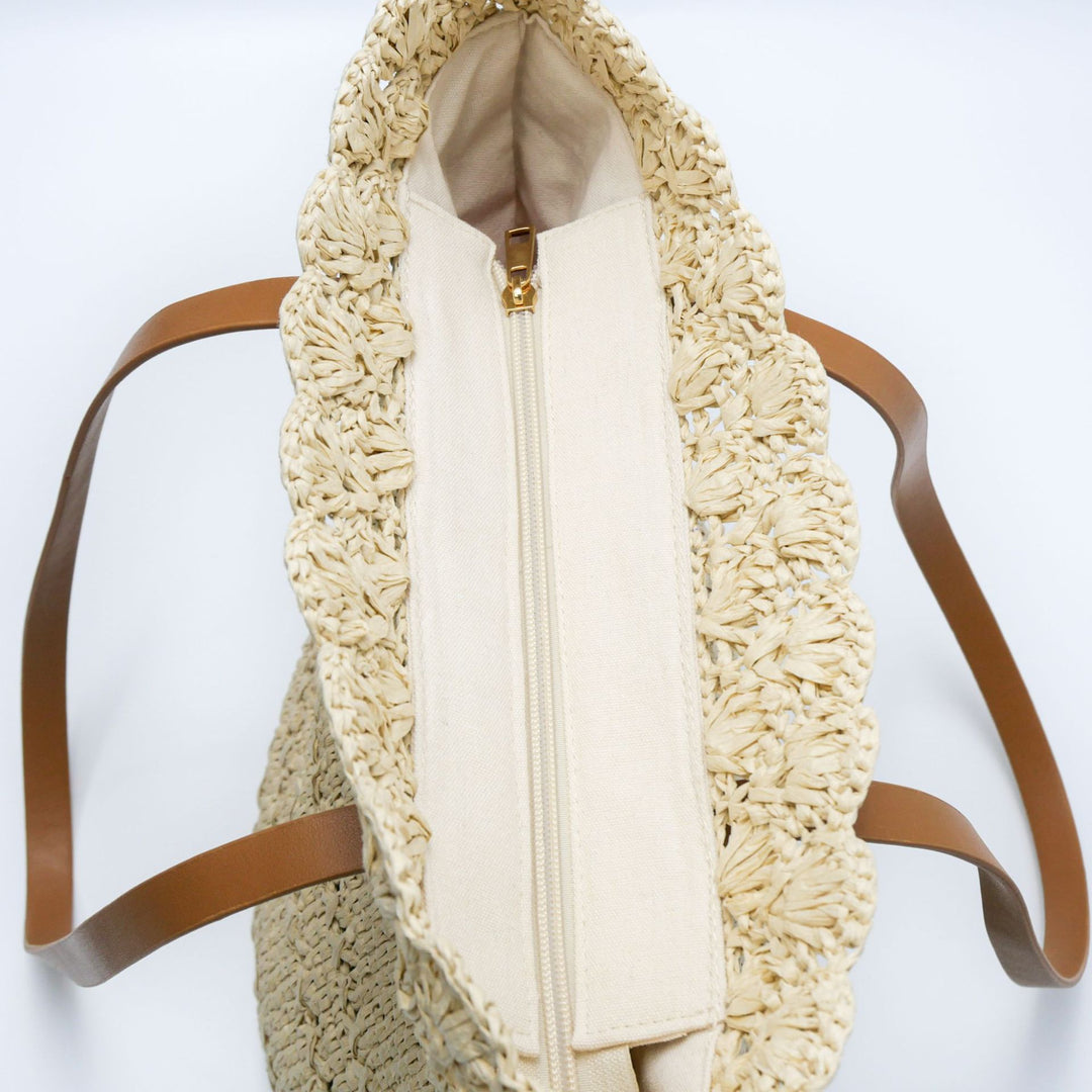 Beach bag with handcrafted crochet pattern and leather handles Kalsten