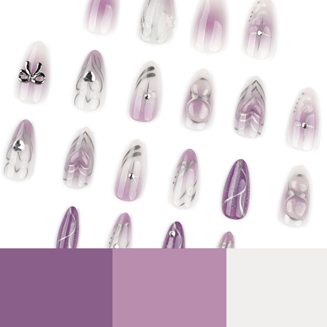 Artful Nail Art with Shiny Accents and Delicate Lilac Kalsten