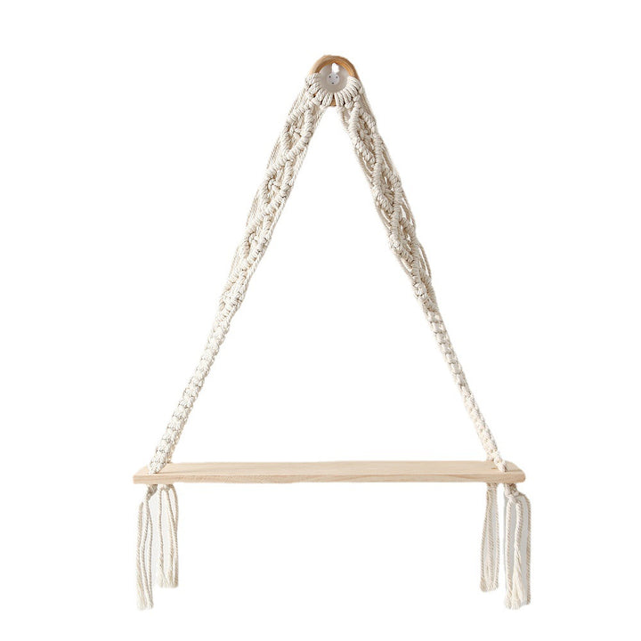 Macramé Hanging Shelf with Natural Wooden Plank Kalsten