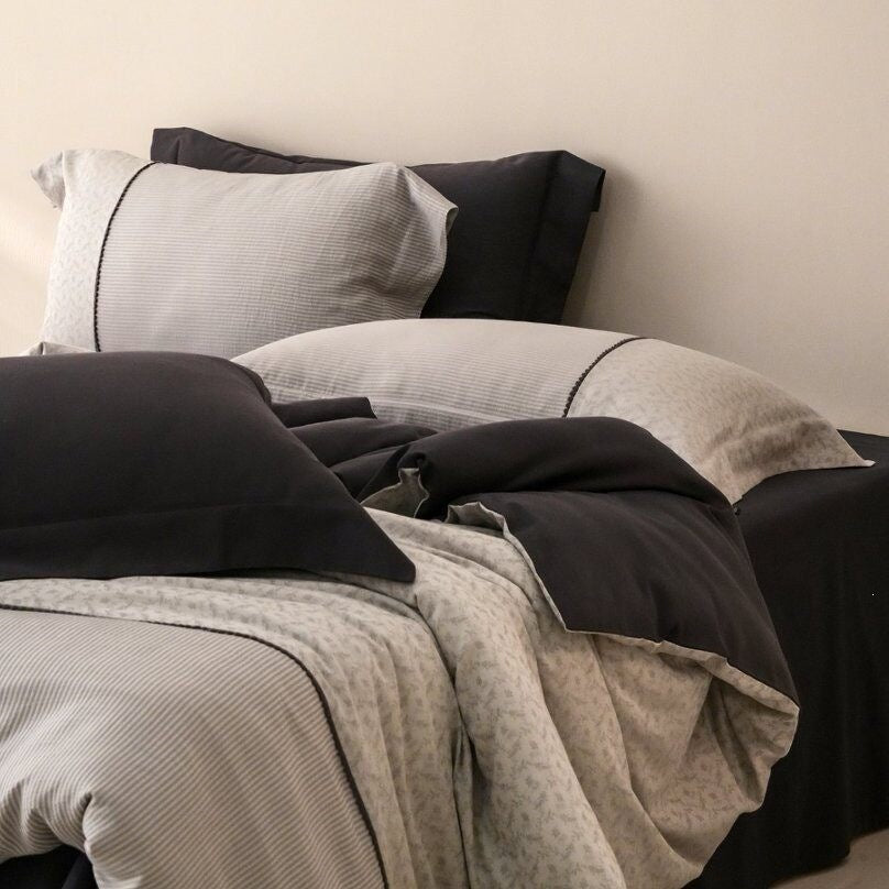 Luxurious bedding set made of washed cotton percale with fine waffle texture