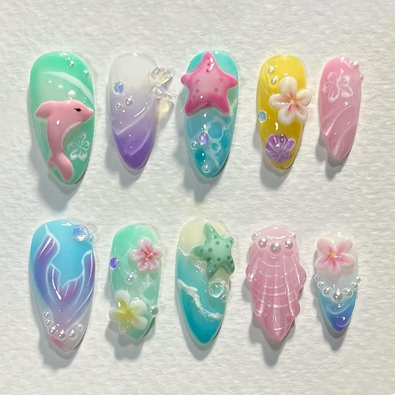 Mermaid-Themed Decorative Press-On Nails